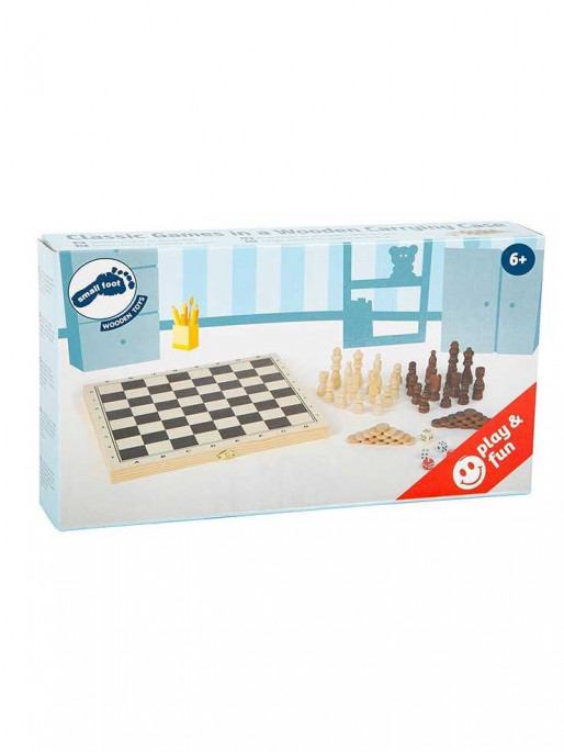 SMALL FOOT Шах и табла, игри със зарове- 3в1 в дървена кутия