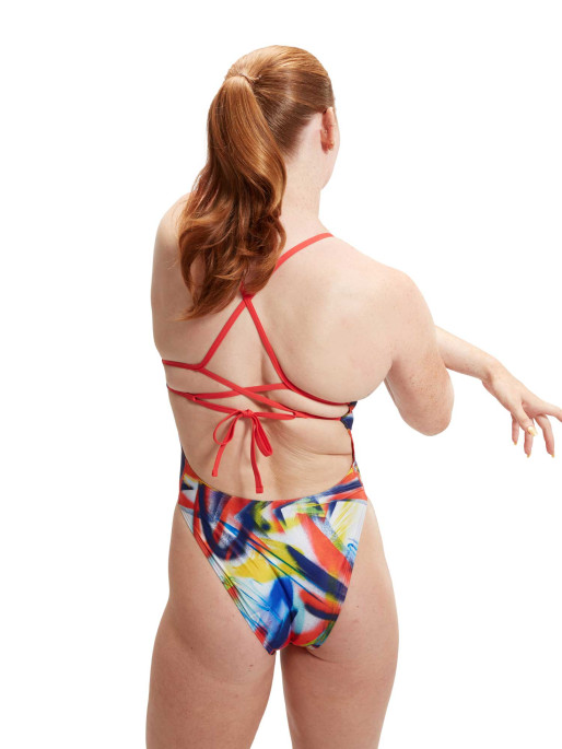 SPEEDO Swimsuit WOMENS ALLOVER DIGITAL LATTICE TIE-BACK