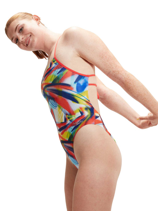 SPEEDO Swimsuit WOMENS ALLOVER DIGITAL LATTICE TIE-BACK