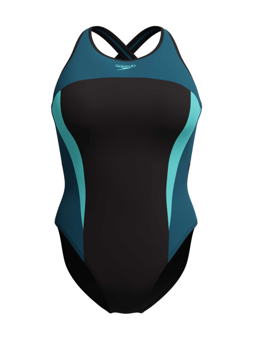 SPEEDO Women's High Neck Splice Cross Back One-Piece Swimsuit