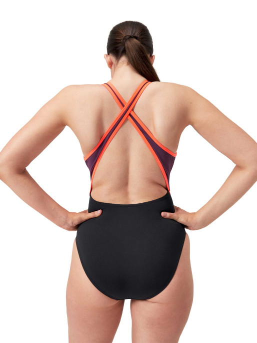 SPEEDO Swimsuit WOMENS HIGH NECK SPLICE CROSS BACK