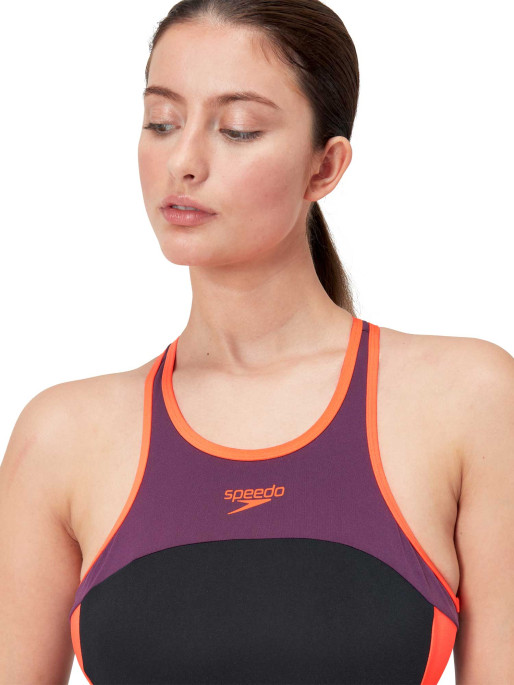 SPEEDO Swimsuit WOMENS HIGH NECK SPLICE CROSS BACK