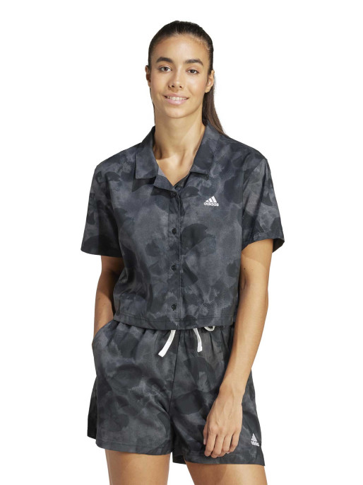 ADIDAS SPORTSWEAR Floral Graphic Crop Woven Polo Shirt