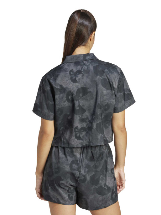 ADIDAS SPORTSWEAR Floral Graphic Crop Woven Polo Shirt