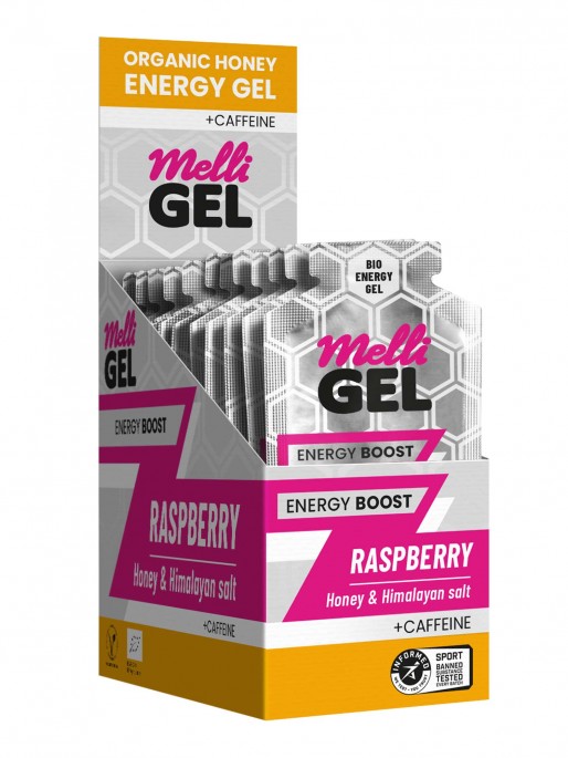MELLIGEL Био меден енергиен гел Малина + caffeine 32грх12бр