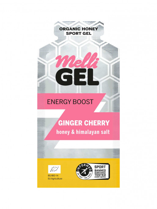 MELLIGEL Био меден енергиен гел Вишна+джинджифил 32гр.х12бр