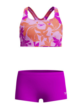 SPEEDO Youth Two-Piece Swimsuit GIRLS ALLOVER BOYLEG SHORT