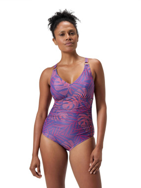 SPEEDO Women's Shaping Printed V Neck One-Piece Swimsuit